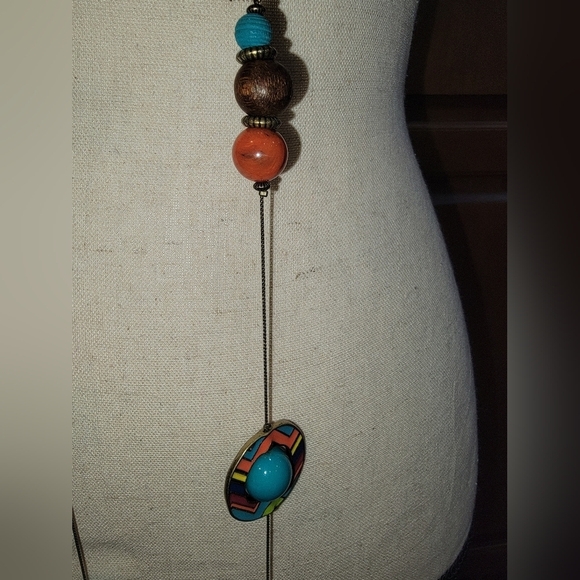 BB17 Colorful Beaded Bronze-tone Long Necklace - Picture 3 of 3